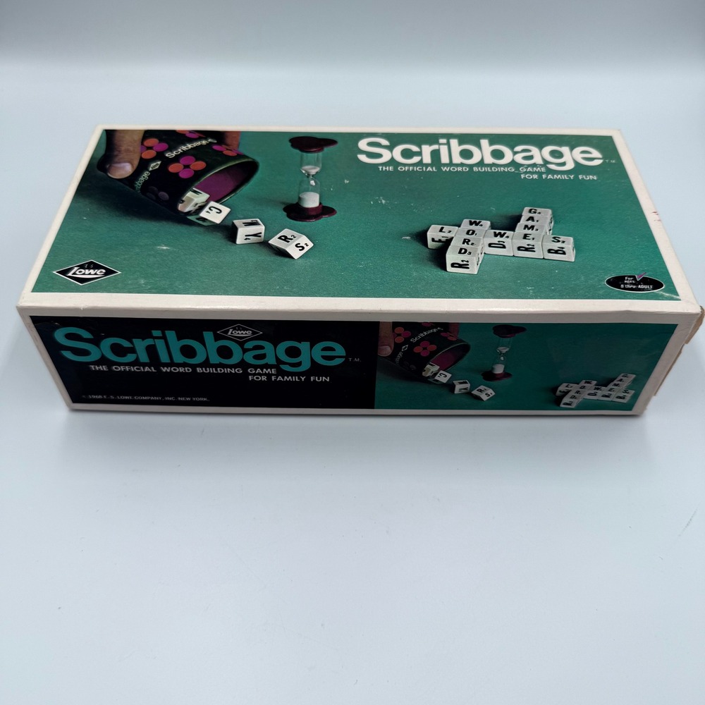 Vintage 1968 Scribbage Game E.S. Lowe No. 948 Word Building Dice Game Retro